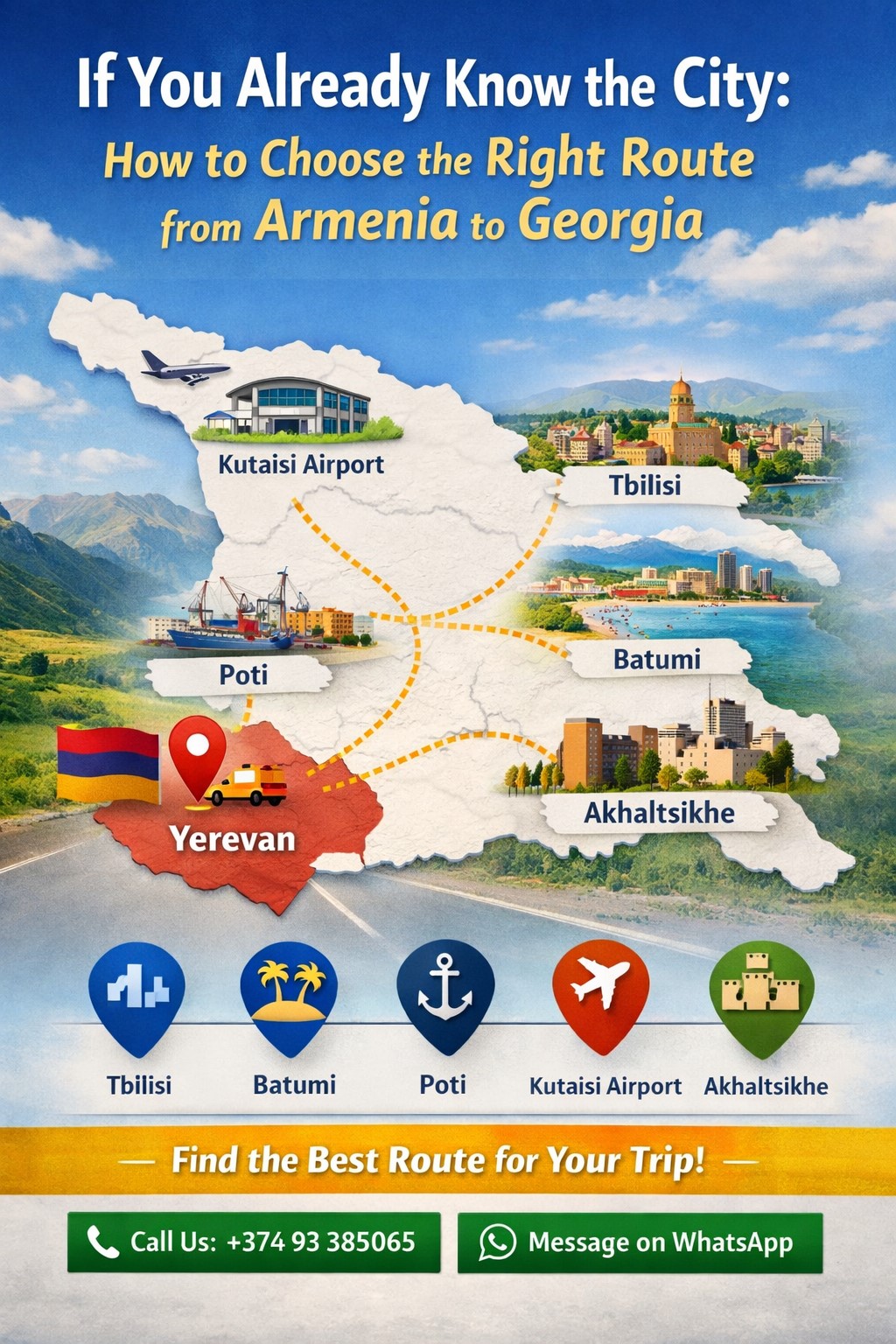 Как выбрать маршрут из Армении в Грузию, если город уже выбран